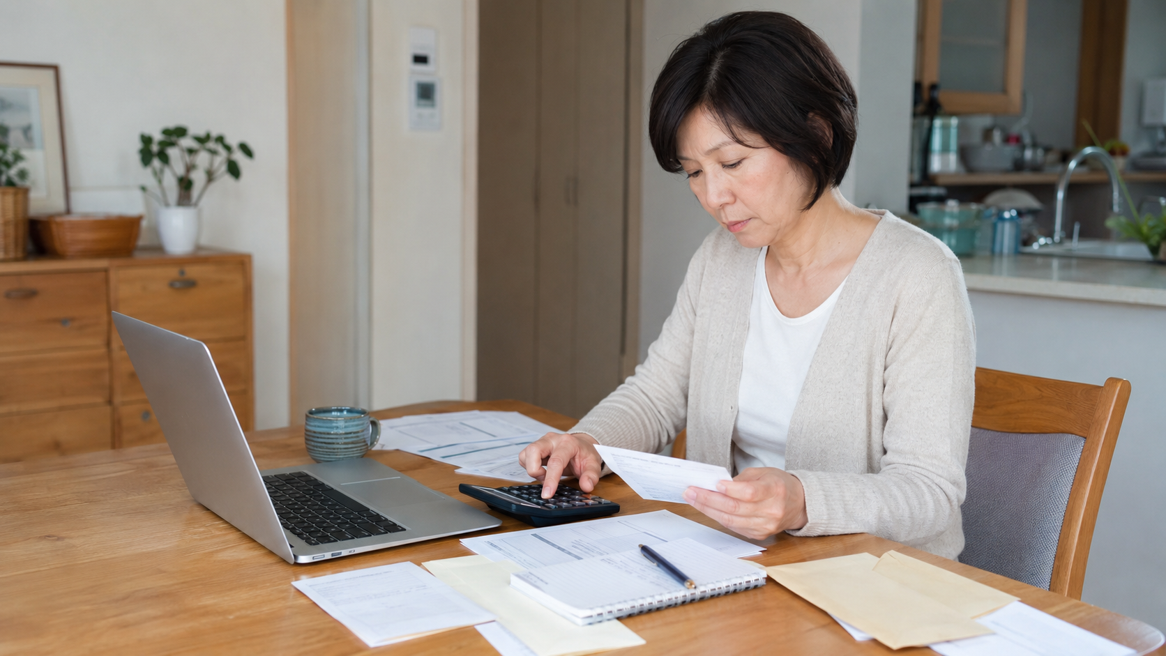 年金までの生活費を計算する50代の日本人女性